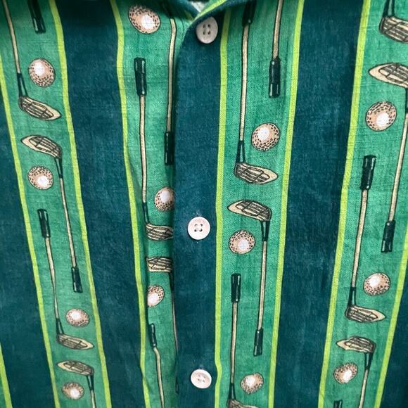 Zara Mens Green Stripe Golf Button Down Shirt Size Large Green Viscose - Picture 2 of 4
